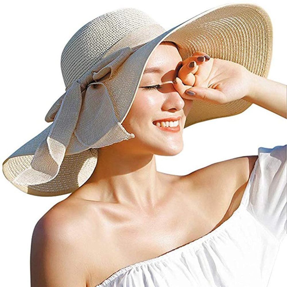 NTHT Wide Brim Sun Protection Straw Hat-fbeige